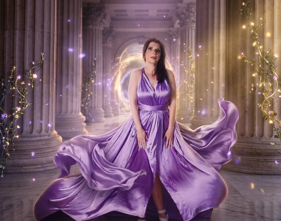 Inszeniertes violettes KI-Visual für eine aufmerksamkeitsstarke Kampagne